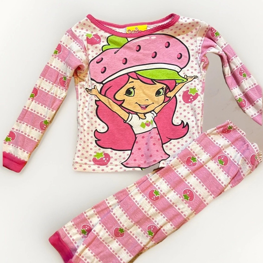 Y2K Strawberry Shortcake Deadstock 2010’s Pajama Set Shirt & Pants Rare 24M vtg